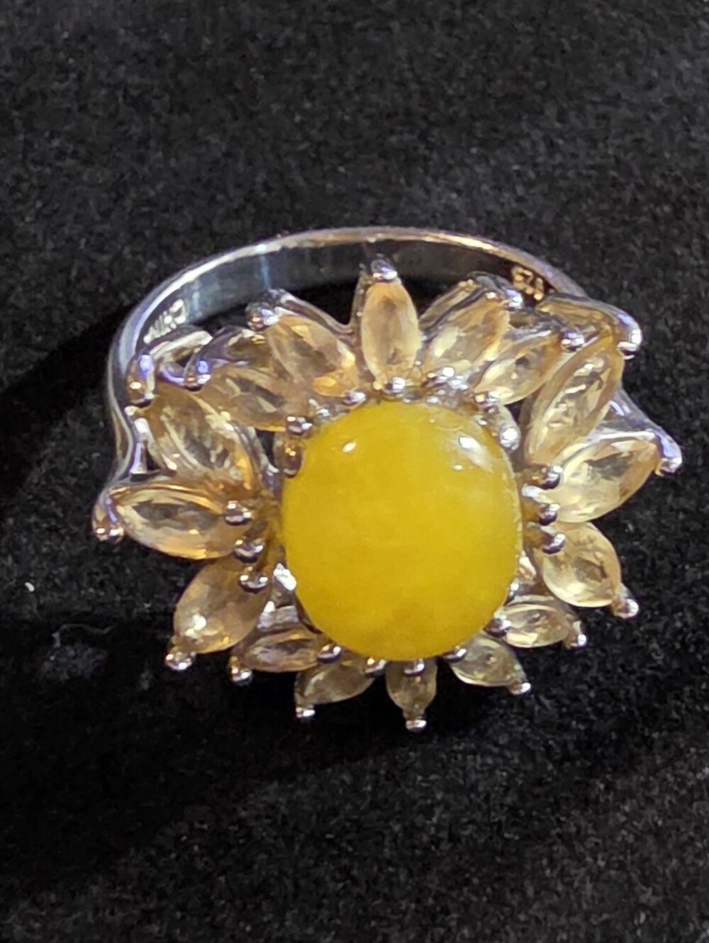 Yellow Jade And Citrine Flower Ring - Women Jewelry